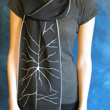 Pyramidal Neuron  Silk Chiffon Scarf - Black 