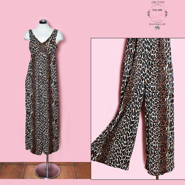 Vintage Leopard Print Pantsuit Dress, 1960's, 1970's Jumpsuit Romper, Palazzo Pants, Maxi Dress, Vintage Dress Penny's Lounge wear Catsuit 