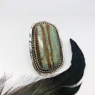 SUPER SIZE ME Navajo Sterling Silver &amp; Turquoise Ring | Eddie Secatero Large Statement Jewelry | Native American Southwestern | Size 10 1/2 