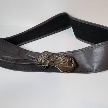 Vintage belt gray and metal brutalist buckle, 1970s 