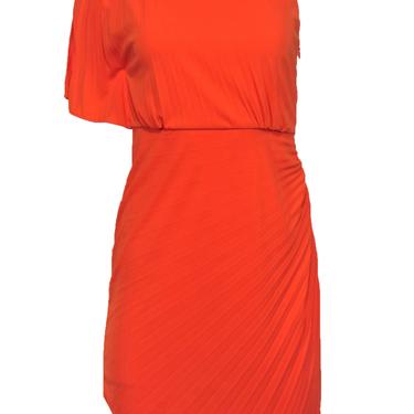 Halston Heritage - Orange Pleated Sheath Dress w/ Side Sash Sz 2