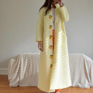 quilted lemon embroided long robe jacket / housecoat 