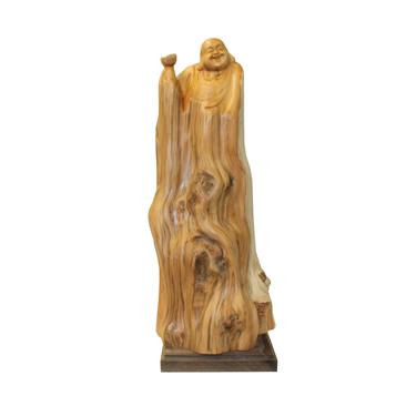 Chinese Cypress Wood Carved Irregular Shape Happy Buddha Statue ws1006E 