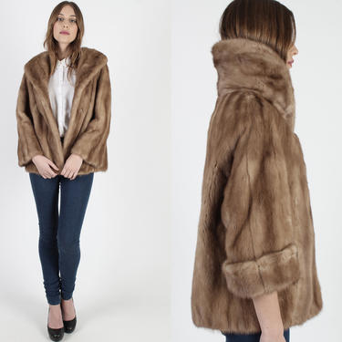 Vintage 60s Autumn Haze Mink Fur Coat Large Fur Back Collar Pockets Coat Margot Tenenbaum Honey Color Natural Opera Cuff Sleeve Jacket 
