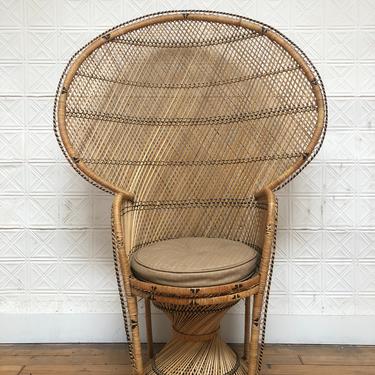 Vintage Rattan Peacock Chair with Tufted Cushion