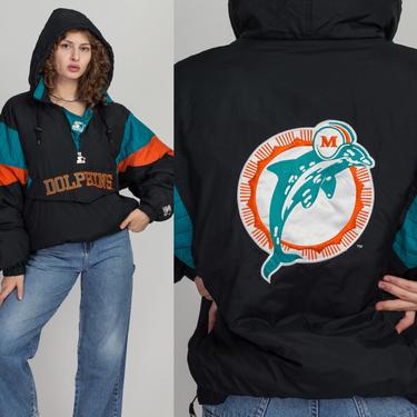 90s Miami Dolphins Pullover Starter Jacket - Men's Large | Vintage NFL Football Hooded Oversize Puffy Coat 