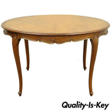 Petite Country French Louis XV Style Parquetry Inlay Small Oval Dining Table