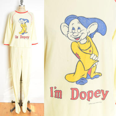 vintage 70s footie pajamas Disney DOPEY print tee pants set dwarf Snow White S clothing 