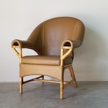 1980s Vintage Antonio Budji Layug Leather and Rattan Accent Chair 