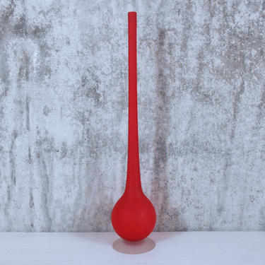 Carlo Moretti Satinato Pencil Neck Vase in Red - 17.5 Inches Tall 