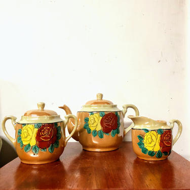 Vintage Lustreware Tea Set Made In Japan- Teapot, Sugar, and Creamer 