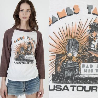 James Taylor T Shirt / Dad Loves His Work Tour T Shirt / Vintage 1981 Raglan Rock Band T Shirt M 