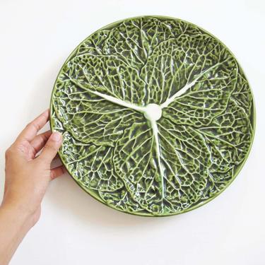 Vintage Cabbage Serving Plate 11.5 Diameter - Vintage Green Ceramic  Leaf Plate - Bordallo Pinheira Portugal  Shabby Chic Farmhouse Kitchen 