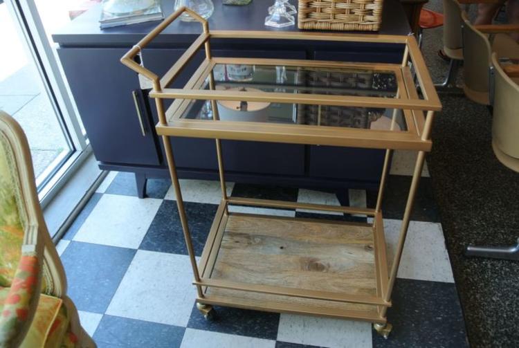 Metal, wood and glass bar cart. $150