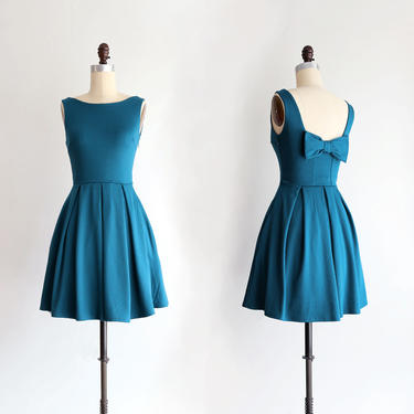 JANUARY | Teal bridesmaid dress with bow. vintage inspired cocktail dress. pleated skirt party dress. retro mod prom homecoming plus size 