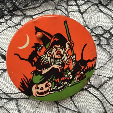 Vintage Halloween Witch Ratchet Noisemaker, U.S. Metal Toy 