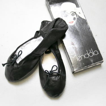 Vintage Ballet Slippers Deadstock Black Leather Dance Shoes Flats 8D 