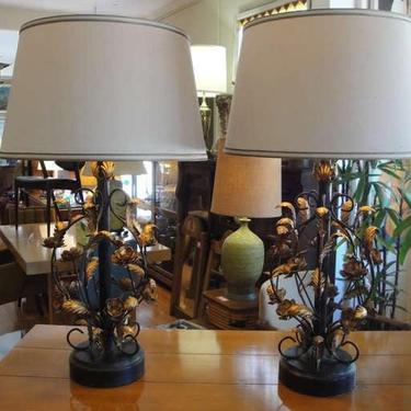 Gilt Metal Italian Floral Lamps 