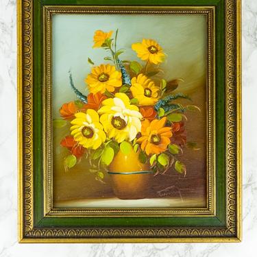 Vintage Framed Floral Painting - Vertical