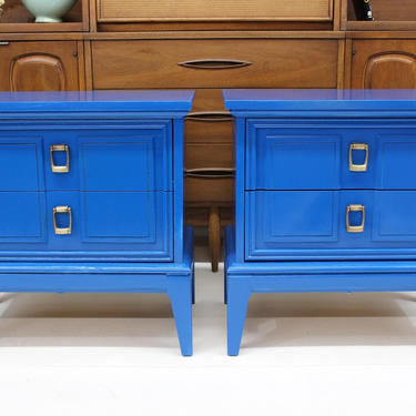 Mid Century Modern Dixie electric blue end tables, side tables 