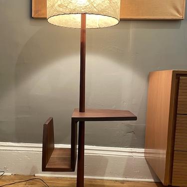 Scandinavian Teak Floor Lamp w\/ attached table & book holder 1960s