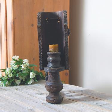 Vintage wooden torch candle holder / Medieval fire torch / wall sconce torch candle holder / carved wood Gothic sconce 