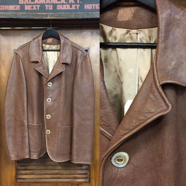 Vintage 1960’s, 40’s Style Elk hide Backbelt Leather Jacket, 3/4 Length, Vintage Coat, Vintage Clothing 