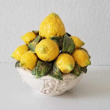 Vintage Italian Ceramic Majolica Lemon Basket Centerpiece. 