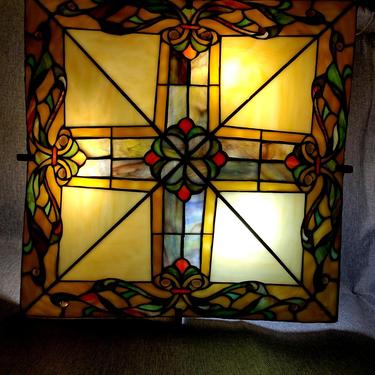 Mission Style Stained Glass Tiffany Semi Flush Ceiling Light As Is
