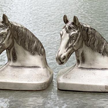 Vintage Silver Horse Head Bookends Equestrian 