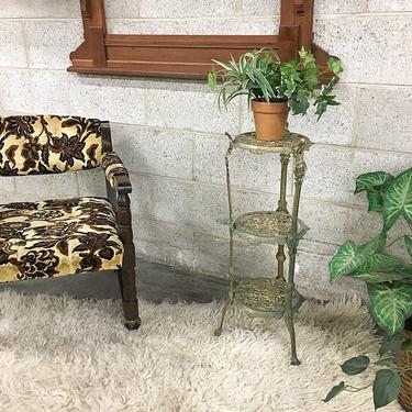 LOCAL PICKUP ONLY Vintage Plant Stand Retro 1960s Brass Metal 3 Tier Ornate Side Table for Succulents and Cactus 