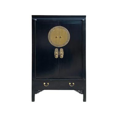 Chinese Oriental Black Moon Face Tall Wedding Armoire Cabinet cs7114E 