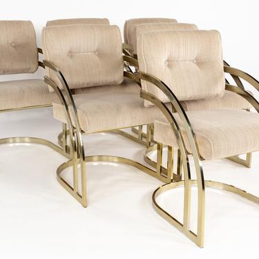 Milo Baughan Style Mid Century Brass Cantilever Dining Chairs - Set of 6 - mcm 