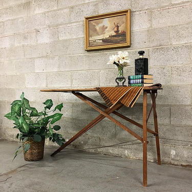 Vintage Wood Ironing Board Retro Brown Wood Collapsible Table With Red Metal Legs LOCAL PICKUP ONLY 