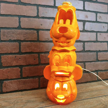 Vintage  Lighted Halloween Pumpkin Mickey Donald Duck and Goofy Jack O Lantern 