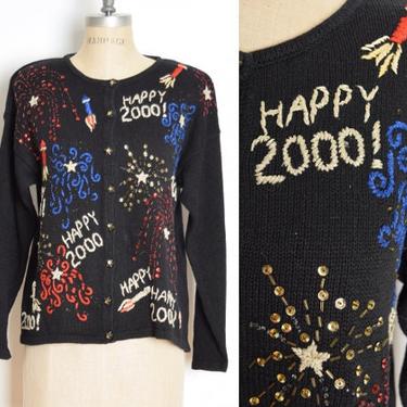 vintage Y2K sweater New Years Eve year 2000 embroidered beaded jumper cardigan M L clothing 