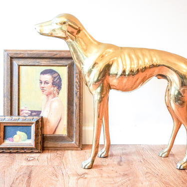 Adorable Mid-Century Extra Large Solid Brass Italian Greyhound 