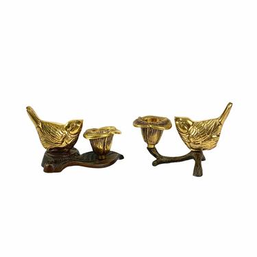 Vintage Brass Bird Candlestick Holders, pair 