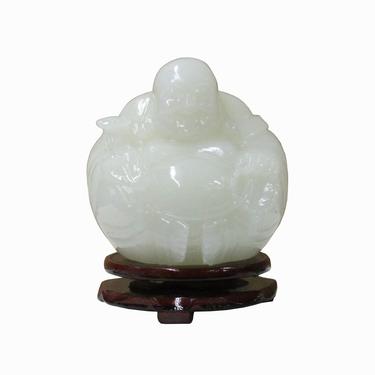 Oriental White Stone Carved Round Happy Buddha Statue Figure ws1137E 