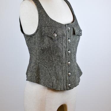 1990’s Vintage Bazaar Christian Lacroix Tweed Vest with Corset Laced Back 