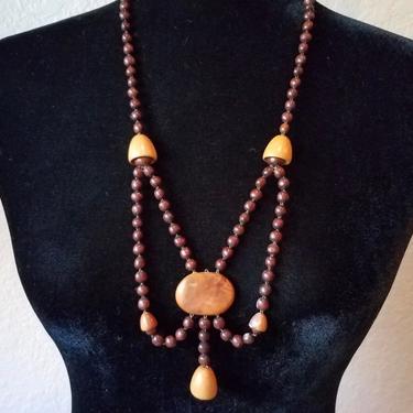 Wood bead necklace vintage, 1970's 