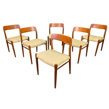 Vintage Danish Mid Century Modern Teak Dining Chairs &amp;quot;Model 75&amp;quot; by Niels Moller 