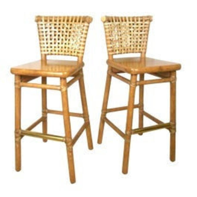 Vintage Mcguire Pair Rattan Bamboo Bar, Mcguire Counter Stools