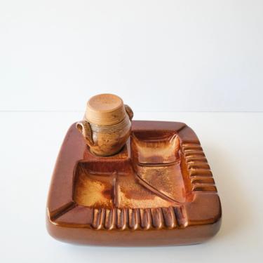 Large Vintage Ceramic Ashtray With Lidded Jar 