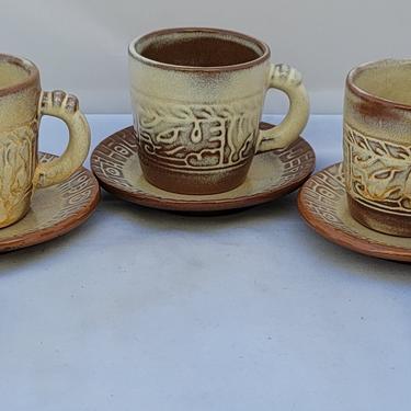 Vintage Frankoma &quot;Mayan Aztec Desert Gold&quot; Tea Cups - Service for 5