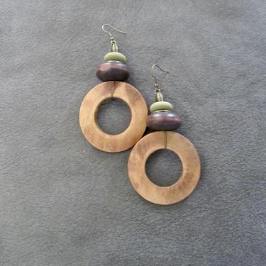 Big wooden earrings, natural Afrocentric earrings, mid century modern earrings, African earrings, bold statement, unique ethnic brown 