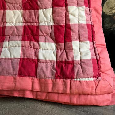 1800s French Vichy Quilt, Red Check Gingham, Comforter, Historical French Textiles, French Farmhouse 