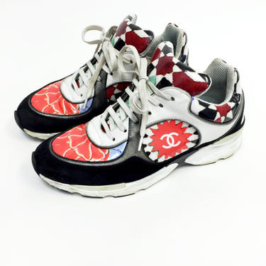 Chanel 38.5 Graffiti Trainer Athletic Sneakers 100% Authentic