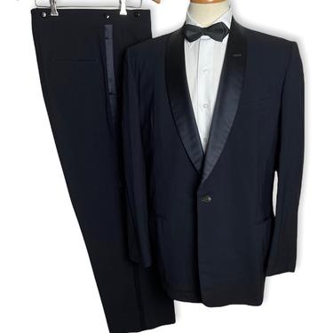 Vintage 1950s Wool 2pc Shawl Collar Tuxedo ~ 42 to 44 Long ~ Rockabilly Suit ~ Wedding ~ Tux 