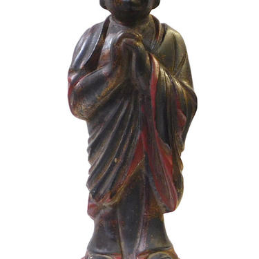 Chinese Black Lacquer Wood Standing Monk Lohon Figure cs1375E 